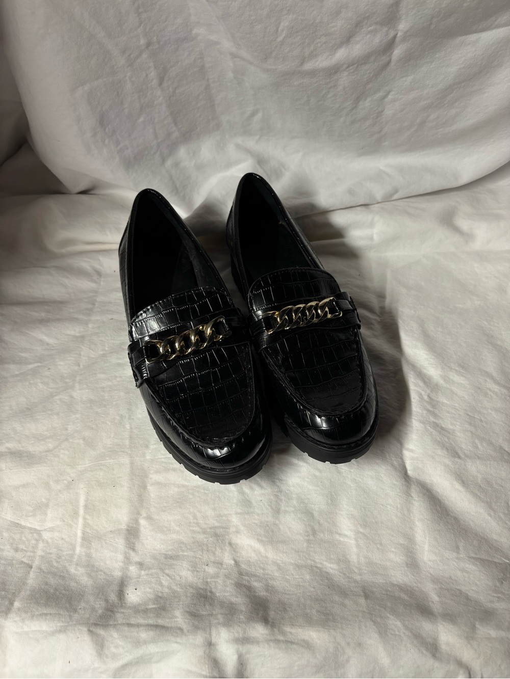 Old Navy Black Croc-Embossed Chain Loafers